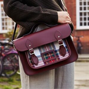 Cambridge Satchel Company Oxblood Tartan Plaid Crossbody Batchel